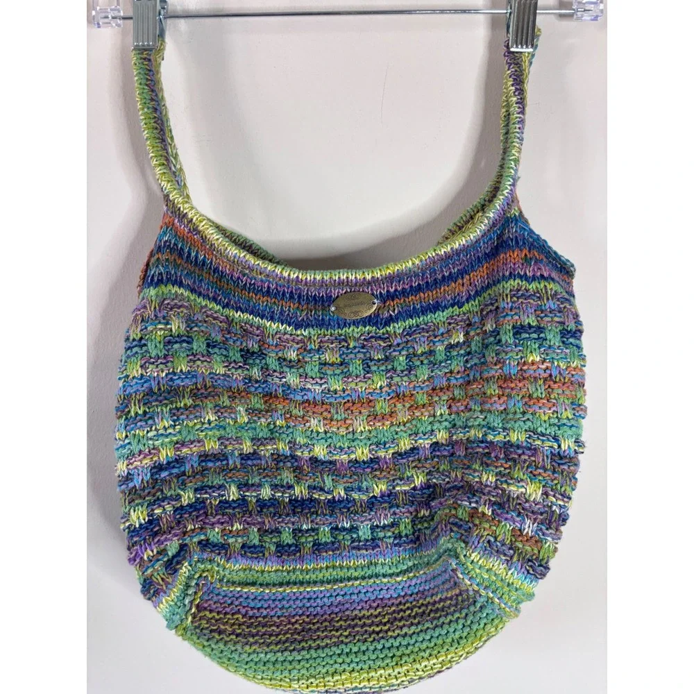 Handmade Knit Hobo Shoulder Bag Multi Color Variegated Boho Tote Bag